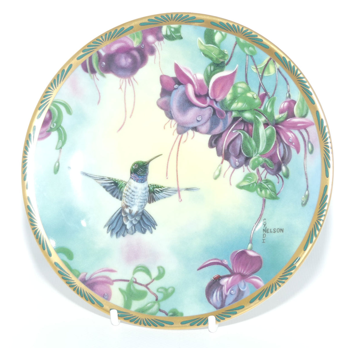 Bradex 84 P29 22.5 plate | Gems of Nature | Black Chinned Hummingbird and Fuschia + Cert