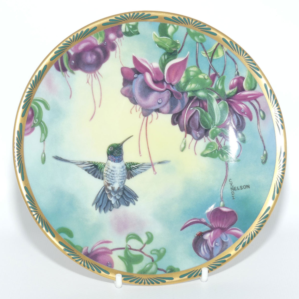 Bradex 84 P29 22.5 plate | Gems of Nature | Black Chinned Hummingbird and Fuschia + Cert