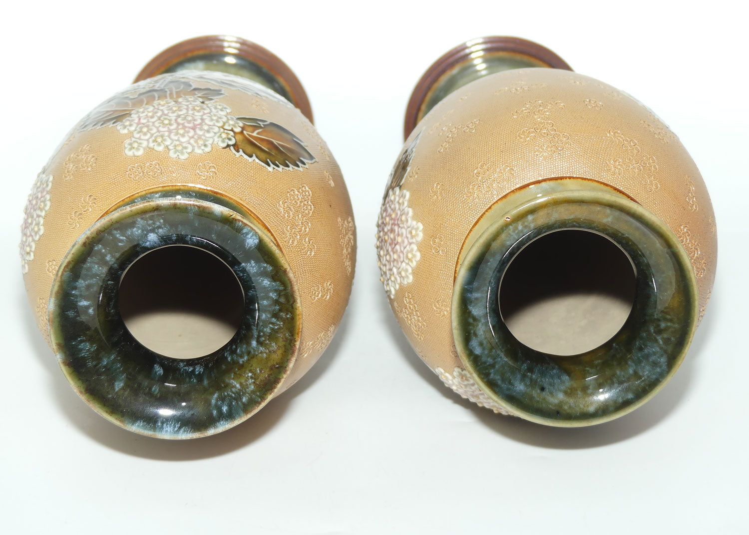 Doulton Slaters pair of stoneware foliage and flowers vases (stamped 6482)