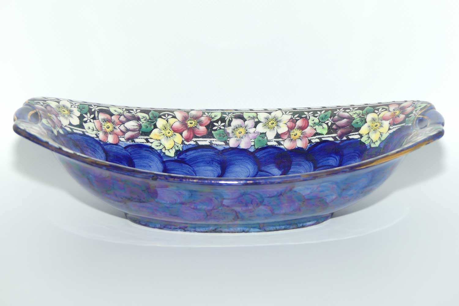 Maling Clematis pattern oval bowl | 6502 | Thumbprint Blue