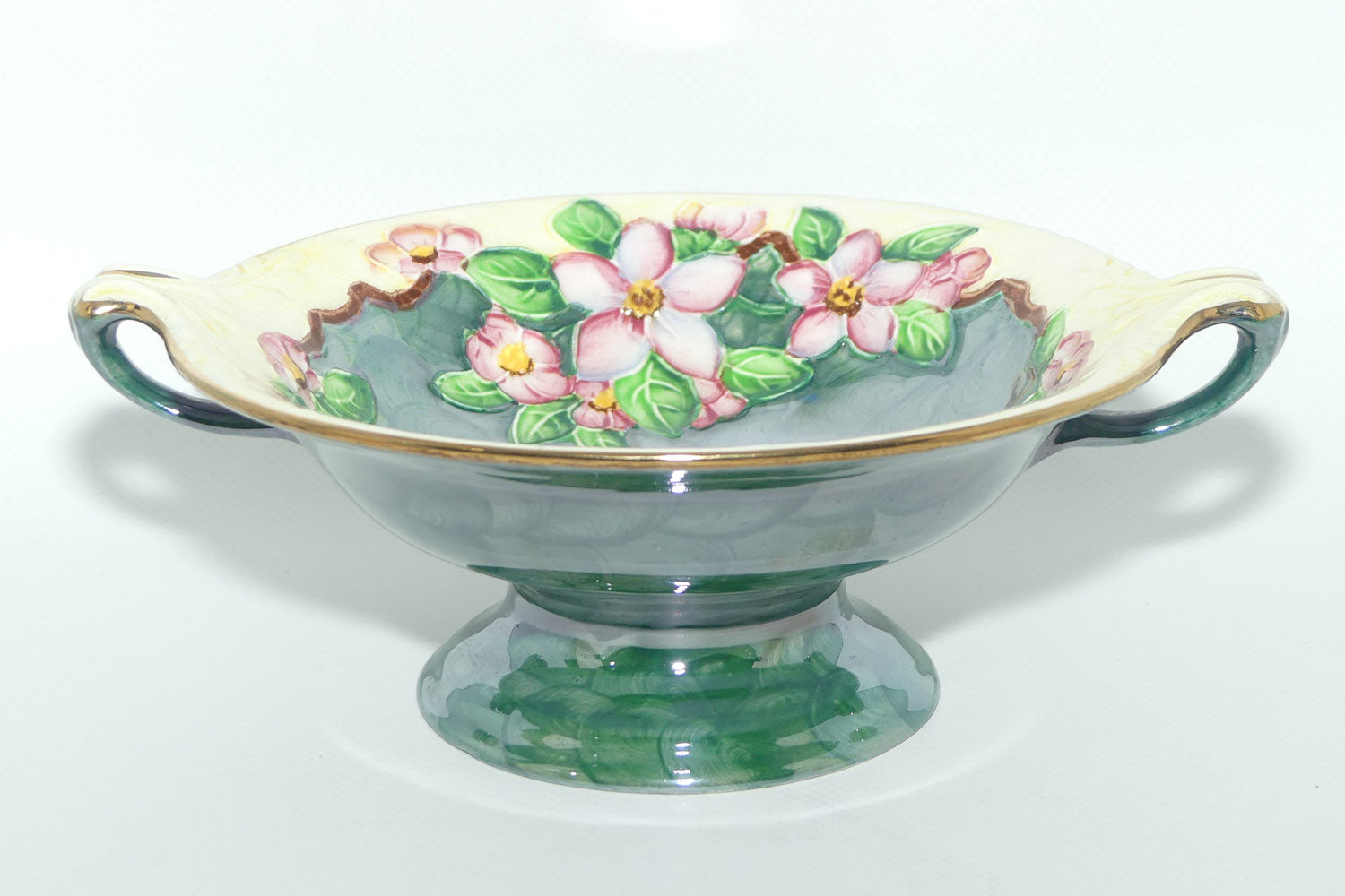 Maling Japanese Green Blossom bough handled bowl | 6593