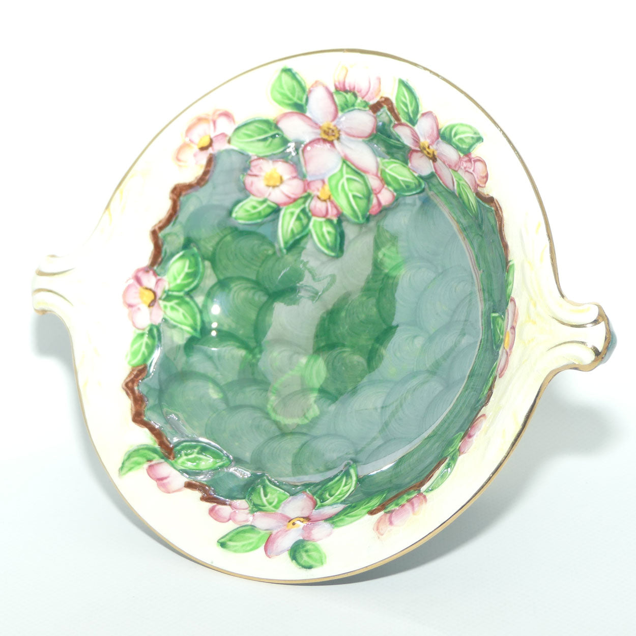Maling Japanese Green Blossom bough handled bowl | 6593