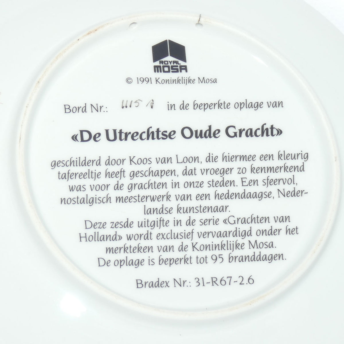 Bradex 31 R67 2.6 plate | Grachten Van Holland | De Utrechtse Oude Gracht