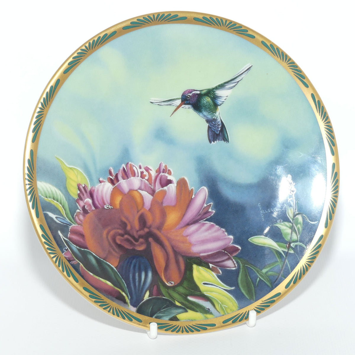 Bradex 84 P29 22.6 plate | Gems of Nature | White Eared Hummingbird and Peonies + Cert