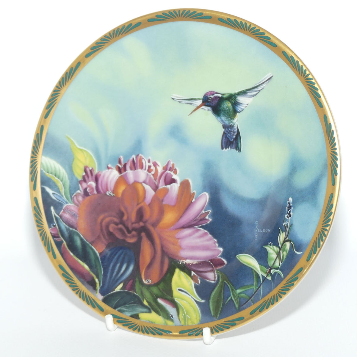 Bradex 84 P29 22.6 plate | Gems of Nature | White Eared Hummingbird and Peonies + Cert