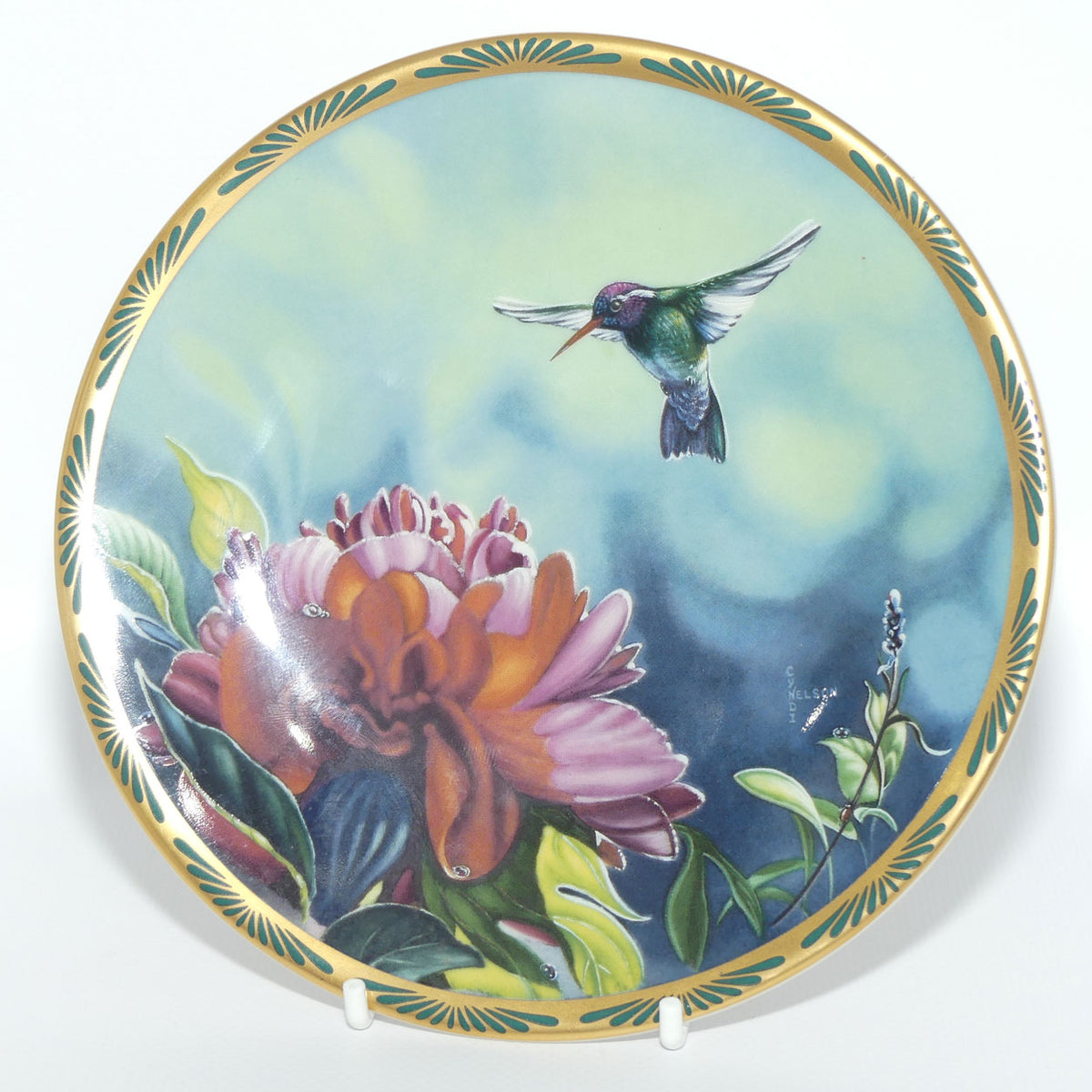 Bradex 84 P29 22.6 plate | Gems of Nature | White Eared Hummingbird and Peonies + Cert