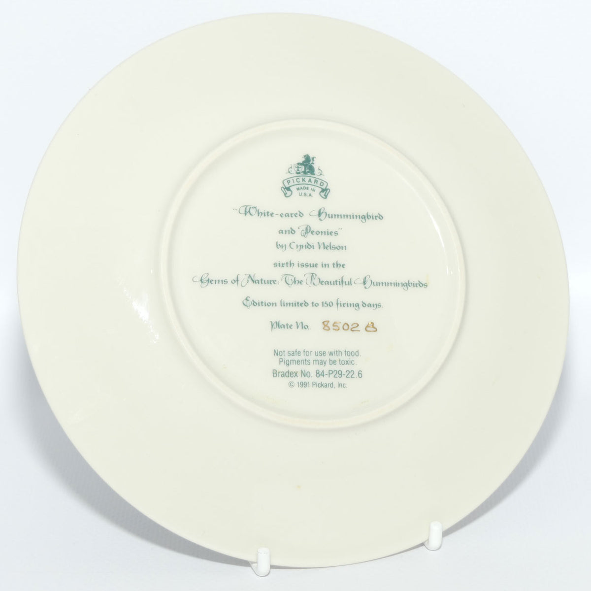 Bradex 84 P29 22.6 plate | Gems of Nature | White Eared Hummingbird and Peonies + Cert