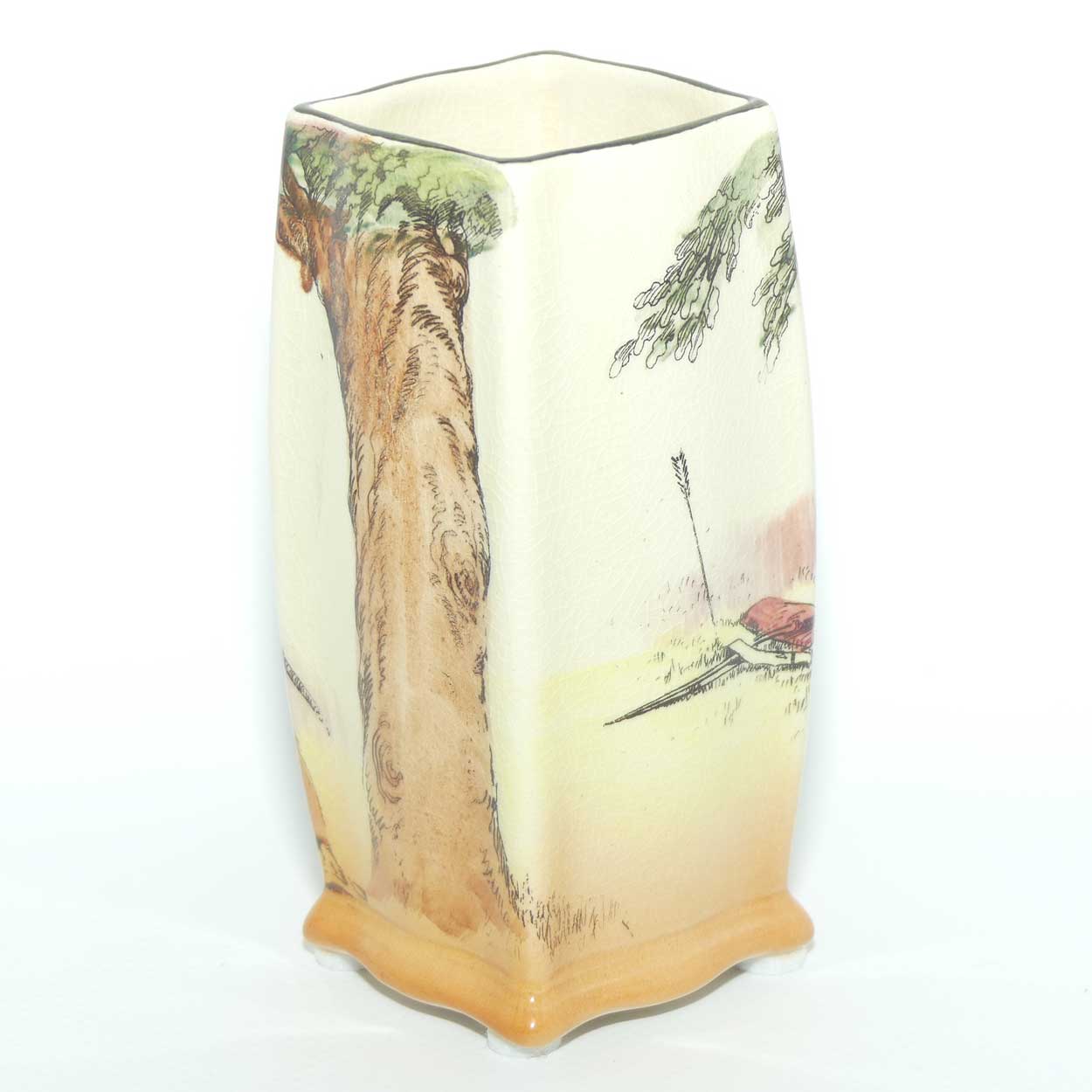 Royal Doulton Under the Greenwood Tree | Robin Hood box section vase D6094 | Robin Hood's Fight with Friar Tuck