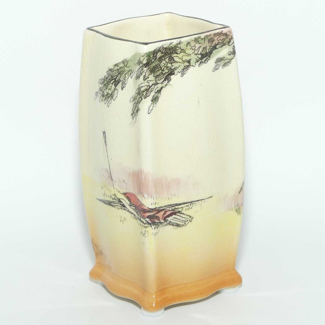 Royal Doulton Under the Greenwood Tree | Robin Hood box section vase D6094 | Robin Hood's Fight with Friar Tuck