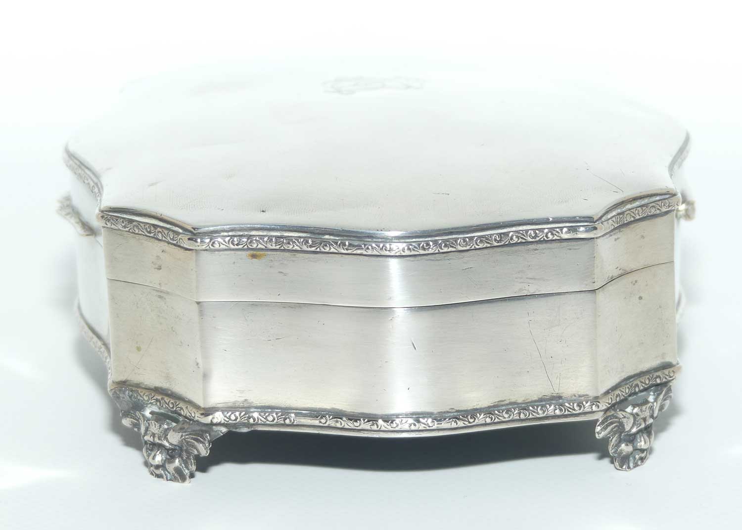 European 800 Silver serpentine shape velvet lined trinket box | Satyr feet