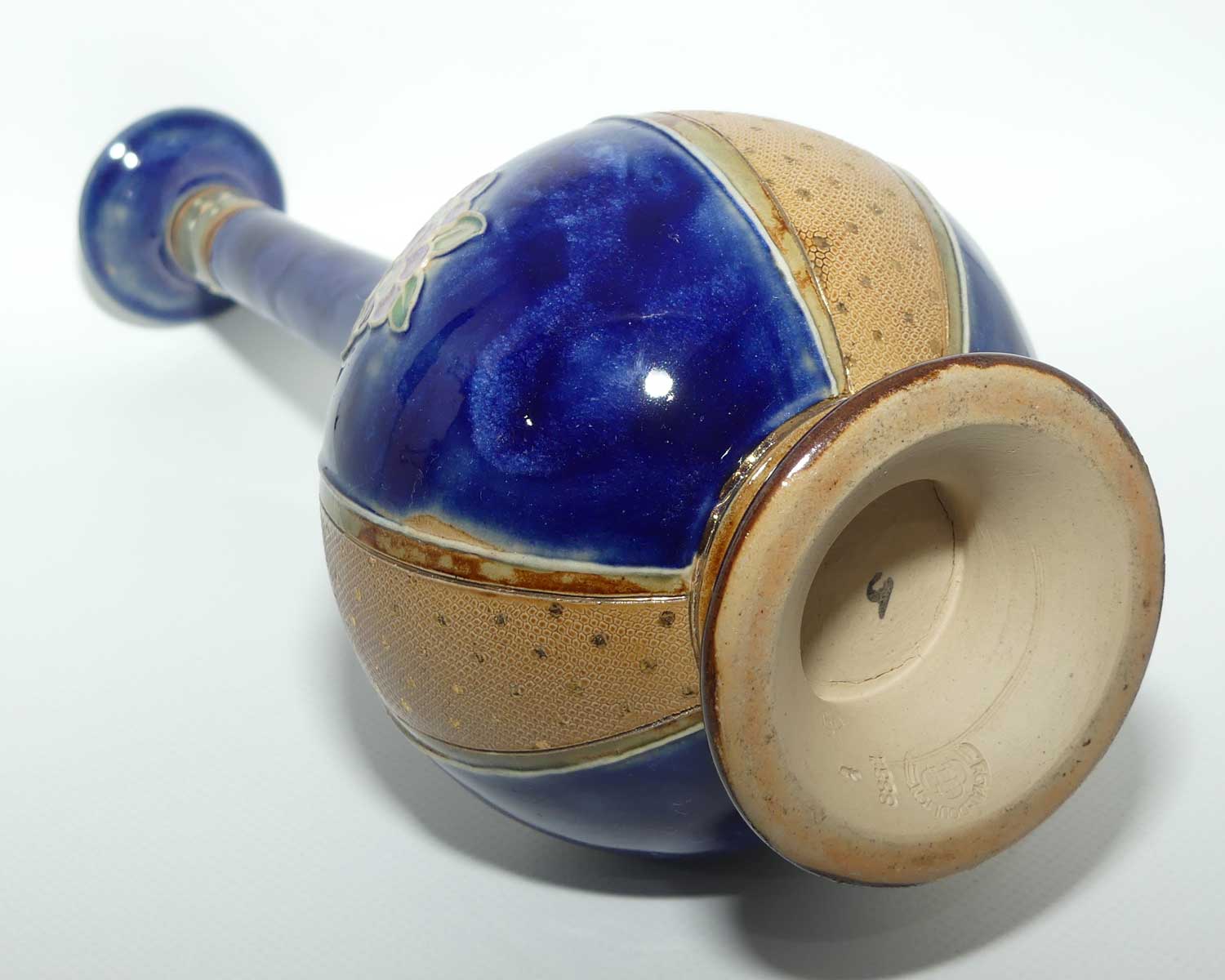 Royal Doulton Lambeth Blue glaze Floral pattern vertical band vase | 8332