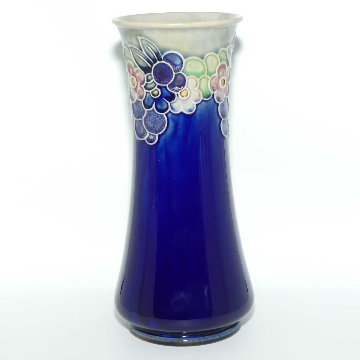 Royal Doulton Lambeth Blue glaze vase with applied floral decor | 8743 | Lily Partington