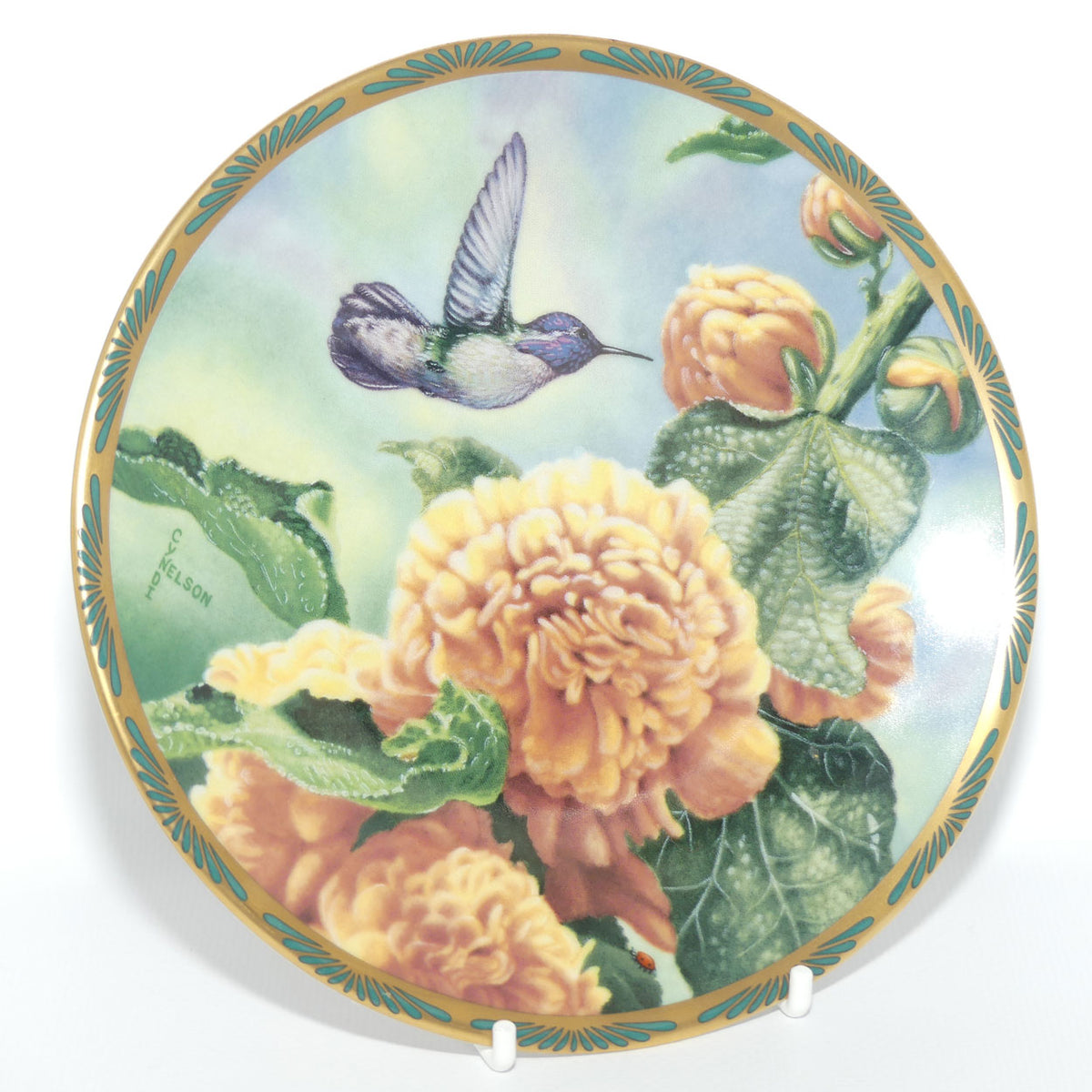 Bradex 84 P29 22.8 plate | Gems of Nature | Costa's Hummingbird and Hollyhocks + Cert