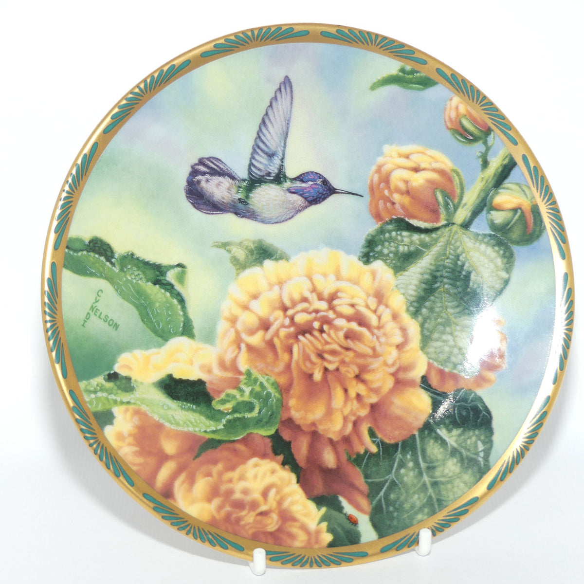 Bradex 84 P29 22.8 plate | Gems of Nature | Costa's Hummingbird and Hollyhocks + Cert