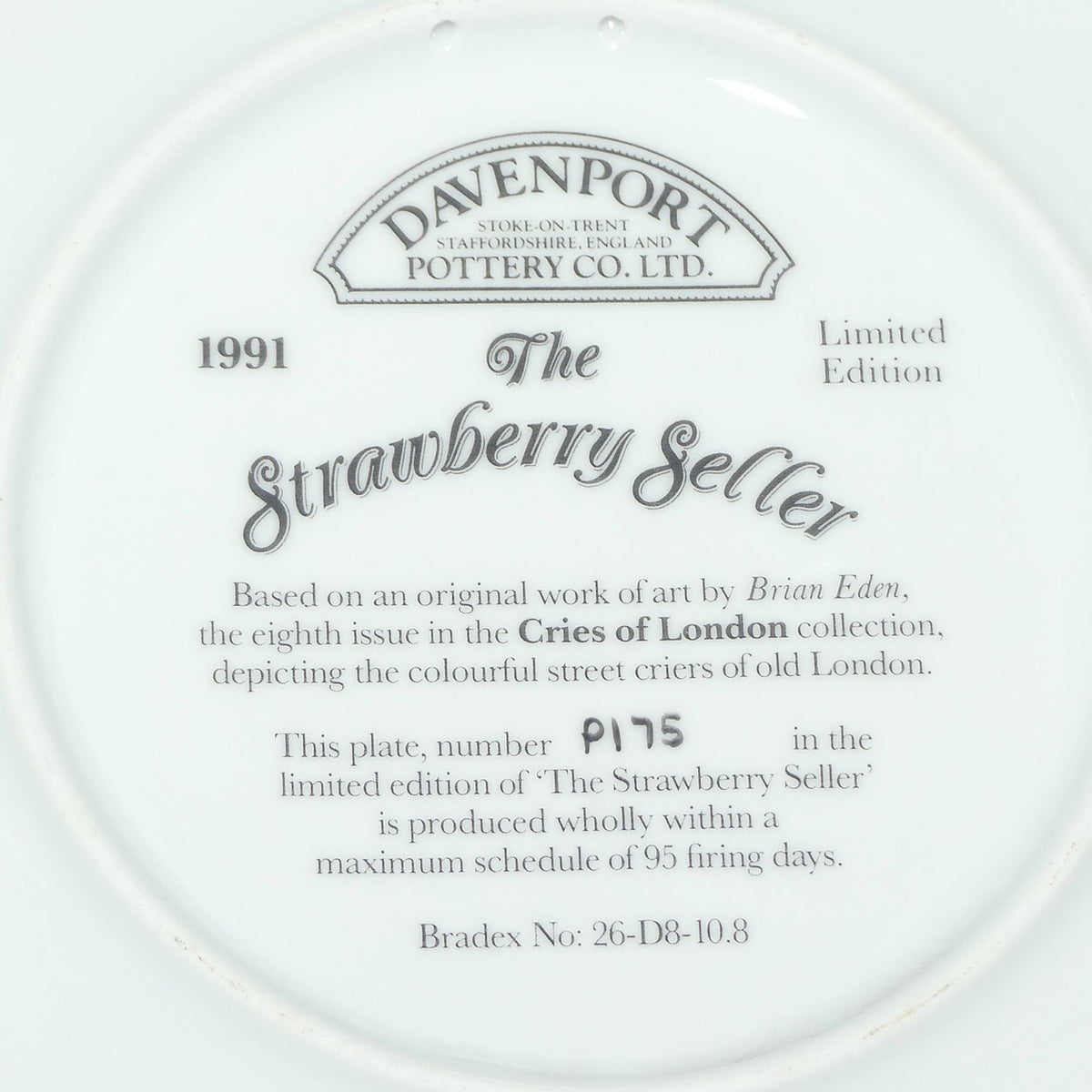 Bradex 26 D8 10.8 | Cries of London #8 plate | The Strawberry Seller