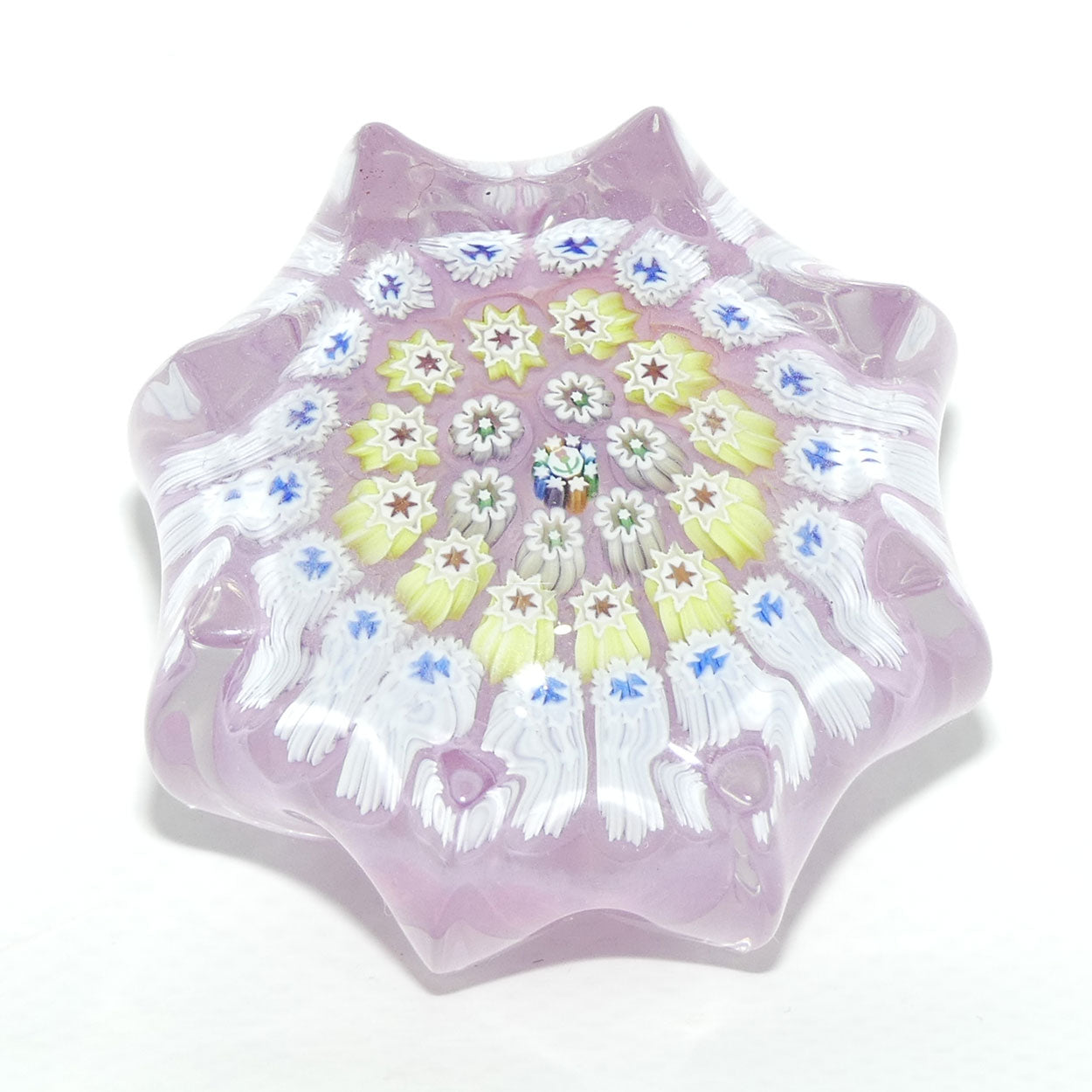 John Deacons Scotland Millefiori Concentric miniature paperweight | Star | Mauve