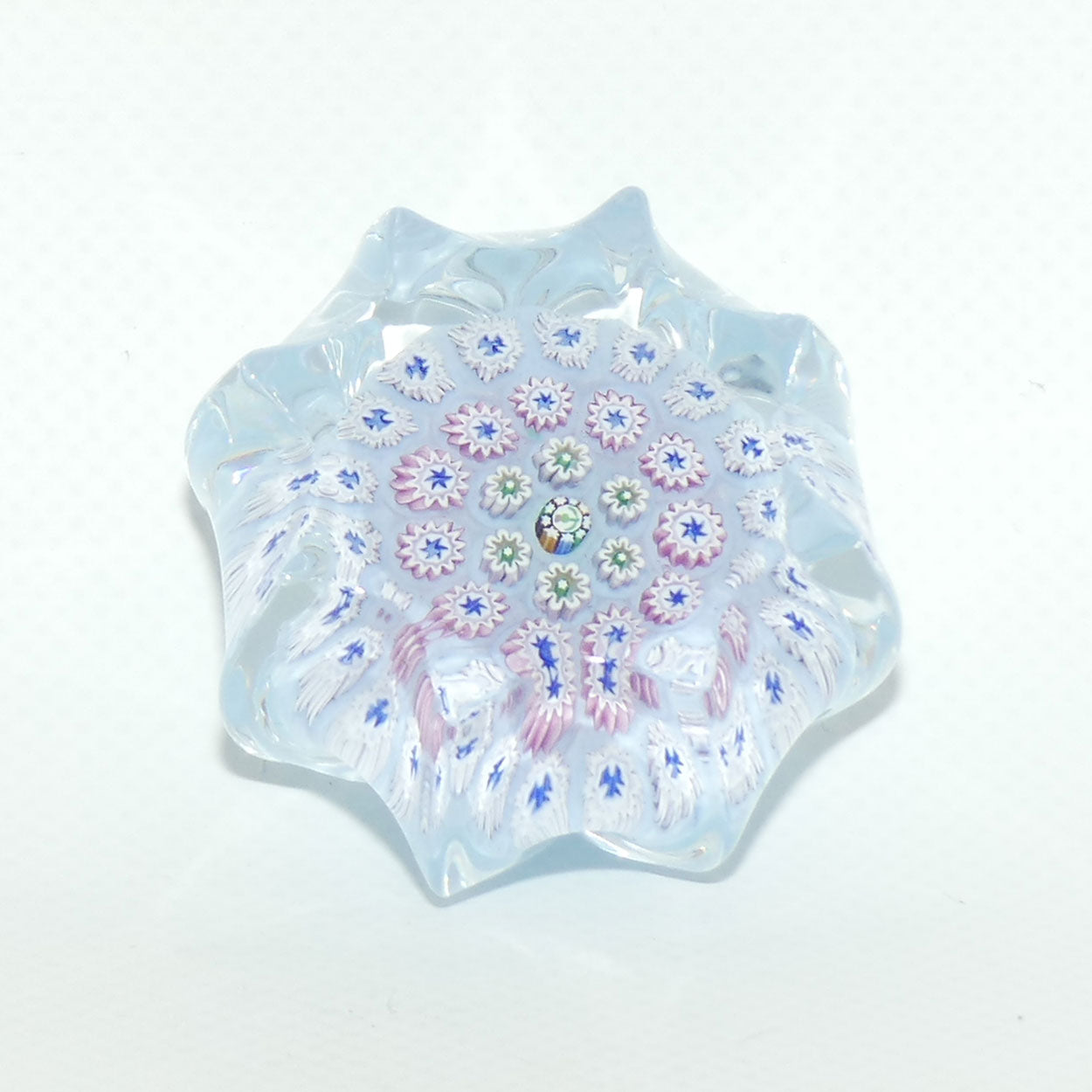 John Deacons Scotland Millefiori Concentric miniature paperweight | Star | Powder Blue