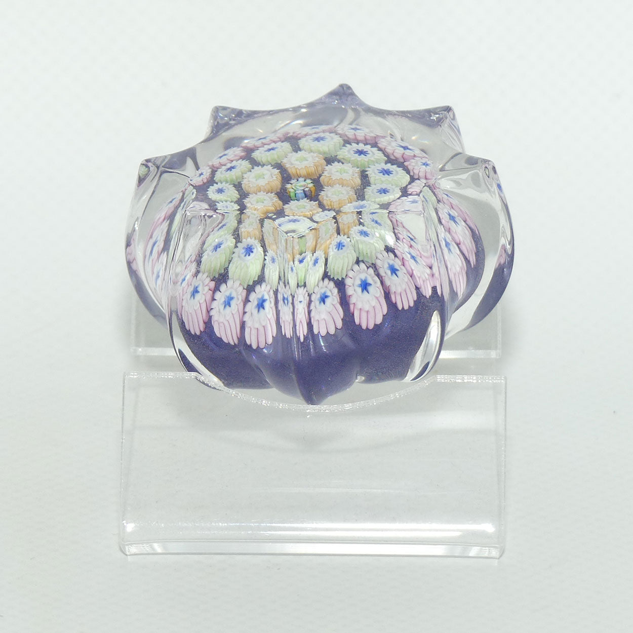 John Deacons Scotland Millefiori Concentric miniature paperweight | Star | Purple