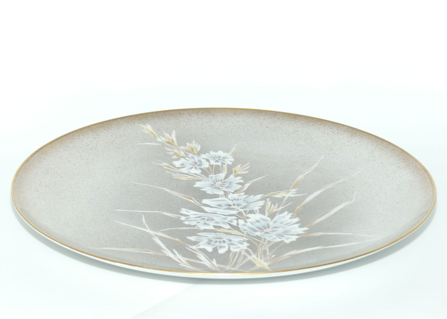 Hutschenreuther large floral cake plate | Floral decor with Grey ground | 34cms diam