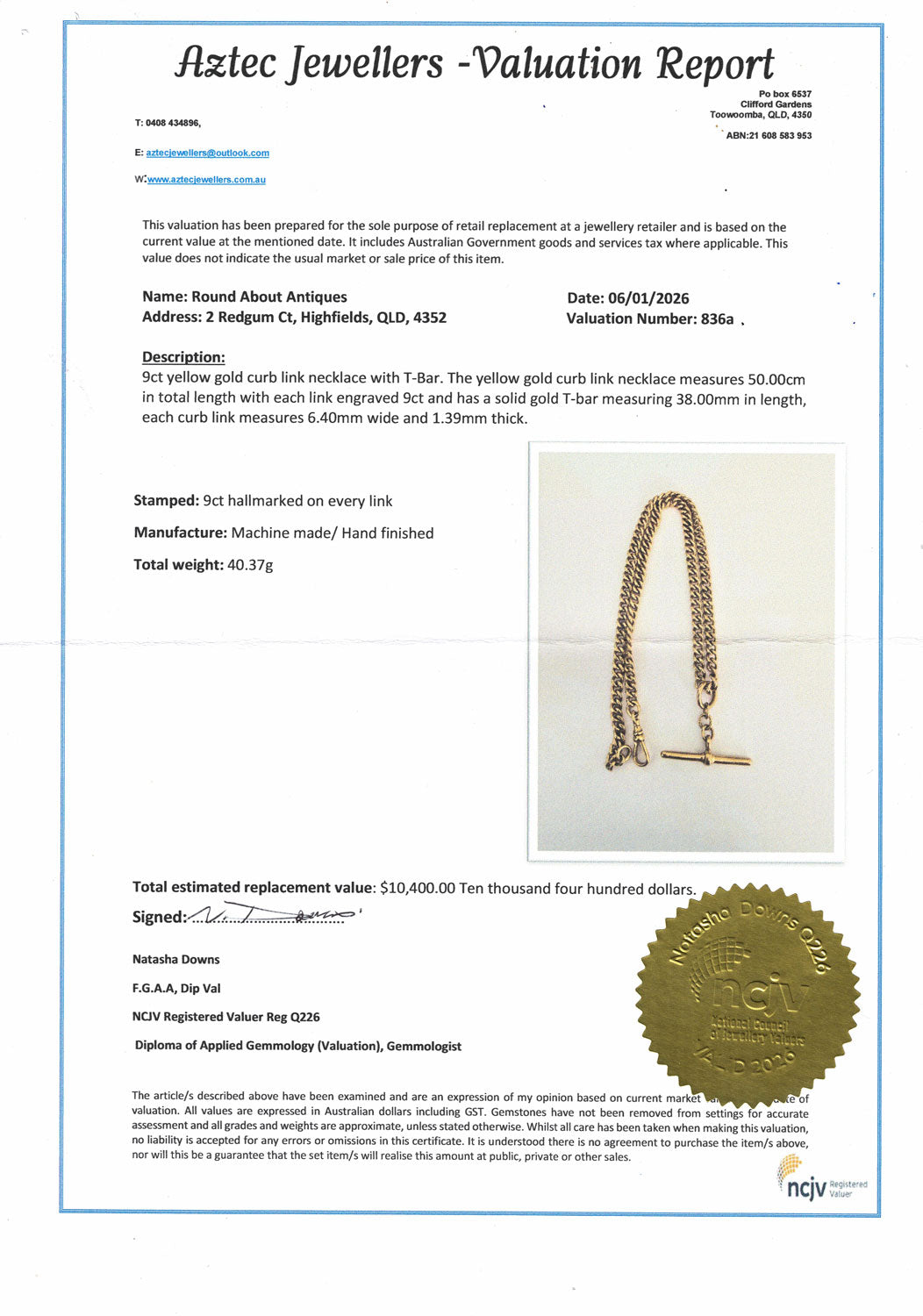 Victorian era 9ct Yellow Gold Albert chain and t bar | 40.37g | Valued $10400