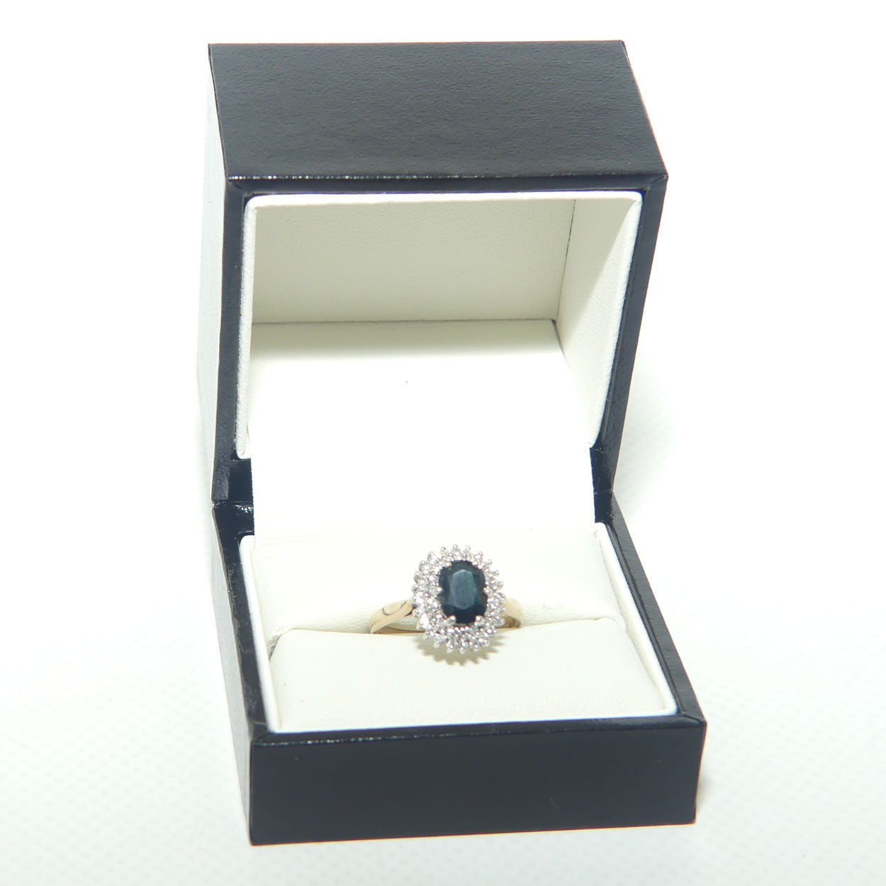 9ct Yellow and White Gold Blue Sapphire and 42 Diamond Dress Ring | Valued $3500