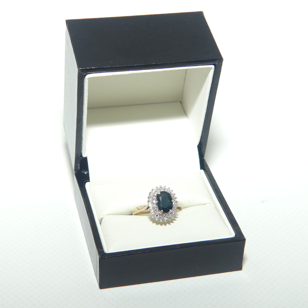 9ct Yellow and White Gold Blue Sapphire and 42 Diamond Dress Ring | Valued $3500