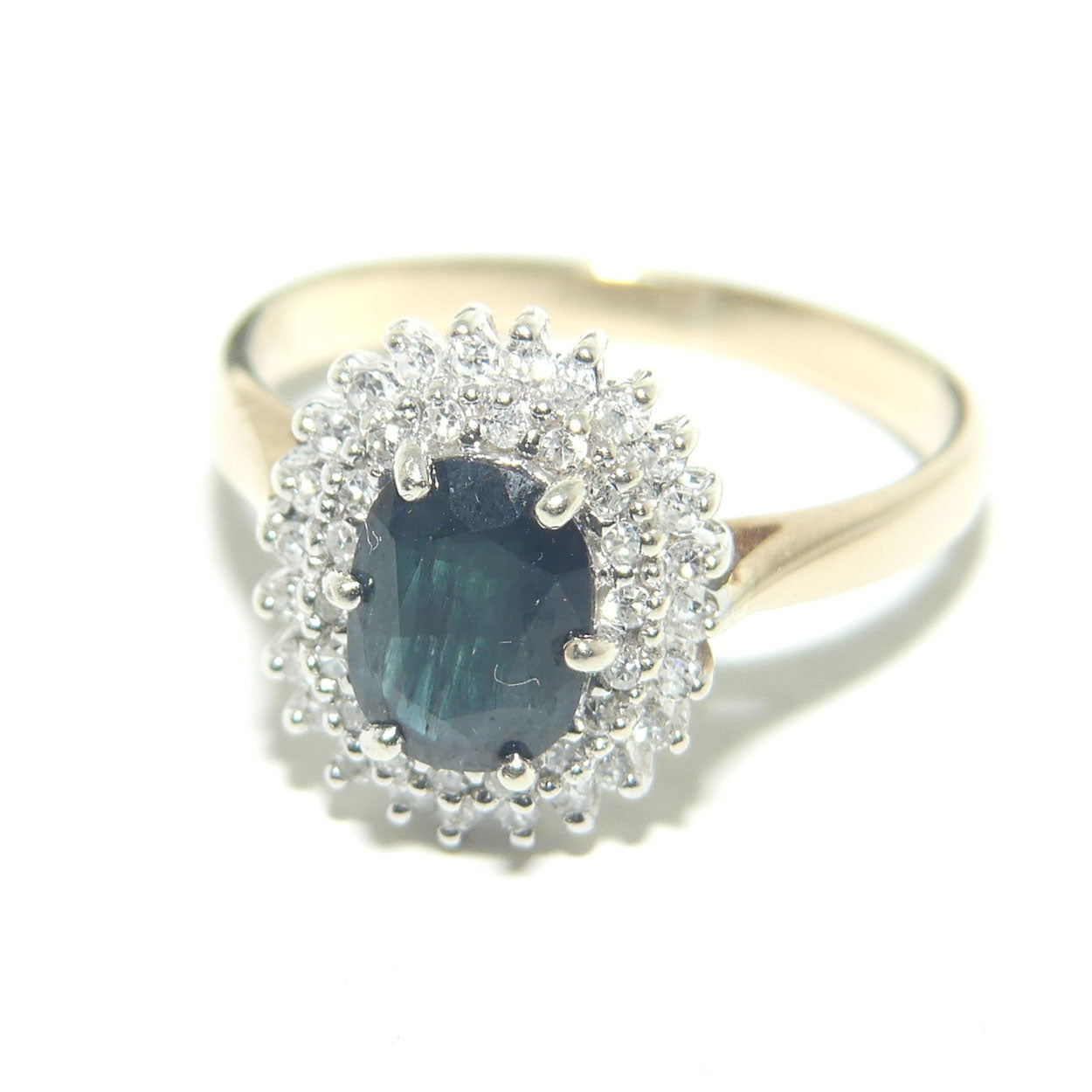 9ct Yellow and White Gold Blue Sapphire and 42 Diamond Dress Ring | Valued $3500
