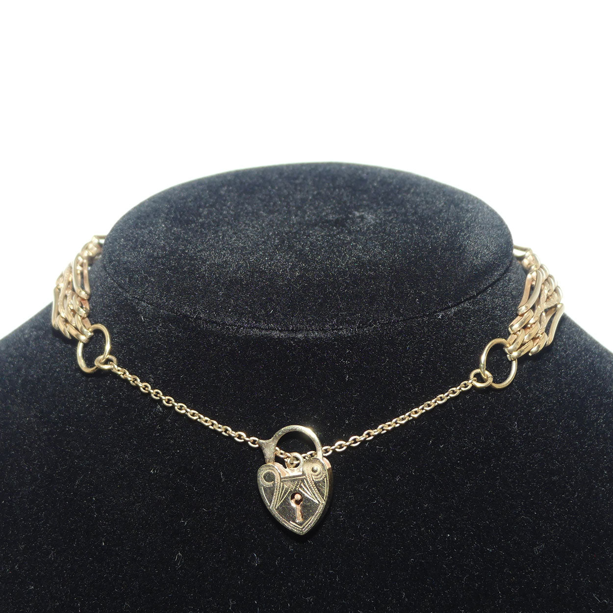 9ct Yellow Gold Gatelink bracelet with Heart Padlock and safety chain | 16.37g | Valued $5100