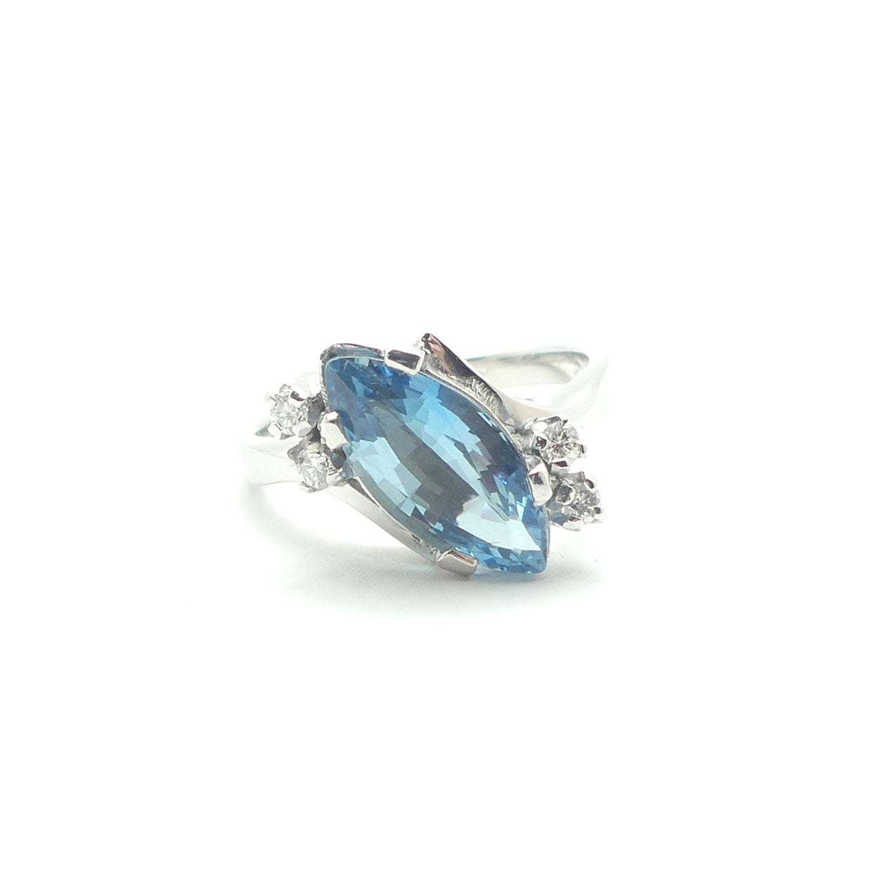 9ct White Gold 2.2ct Aquamarine and 4 Diamond Ring | Valued $8200