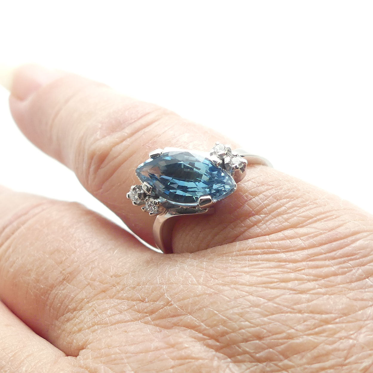 9ct White Gold 2.2ct Aquamarine and 4 Diamond Ring | Valued $8200