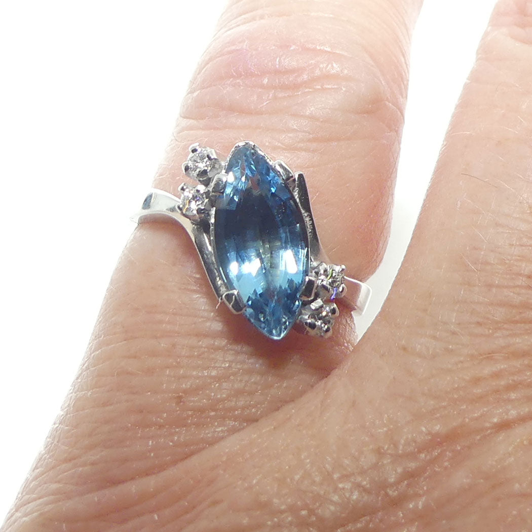 9ct White Gold 2.2ct Aquamarine and 4 Diamond Ring | Valued $8200