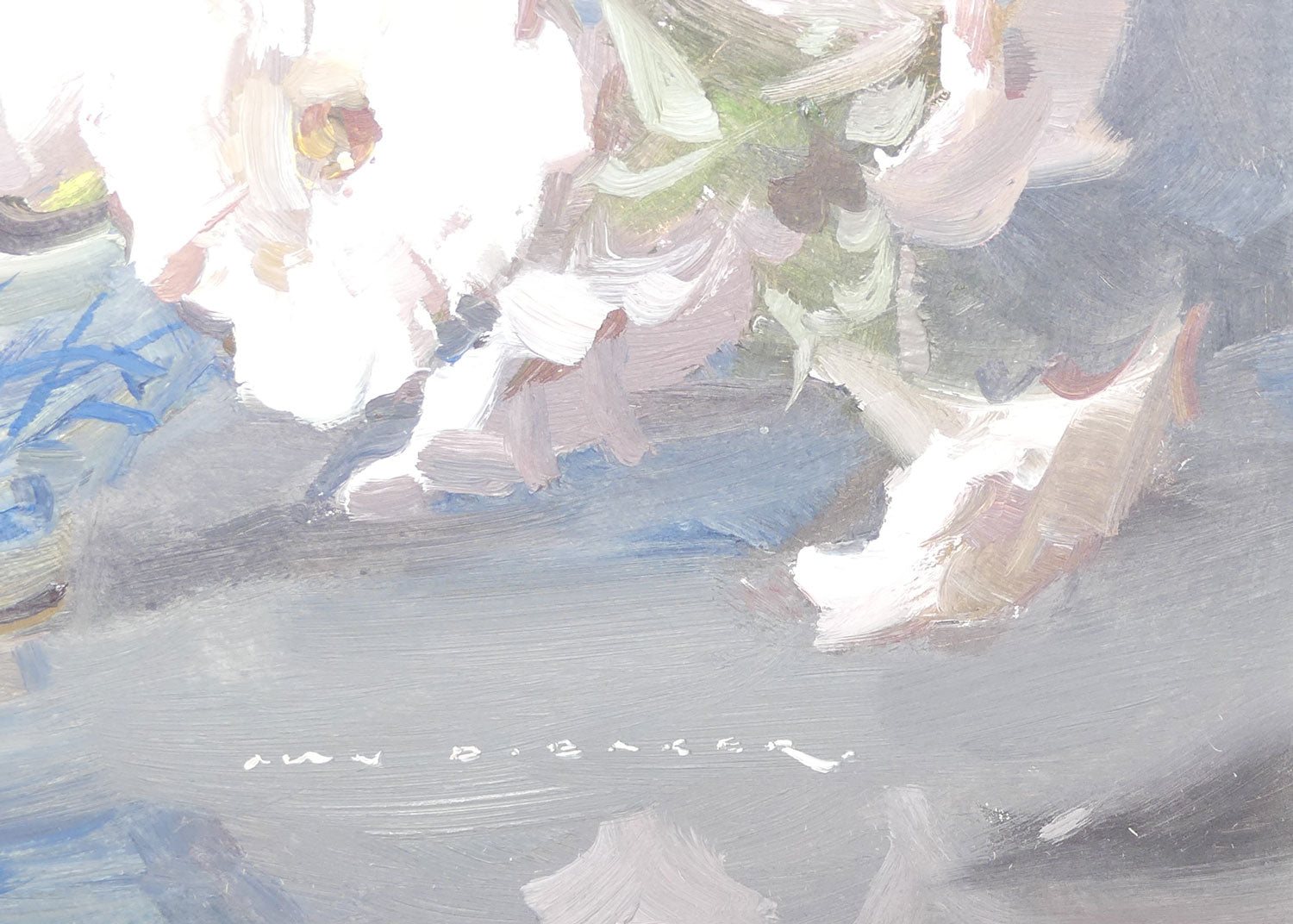Original Oil on Board | Framed | Pale Pink Petunias | by Alan D Baker