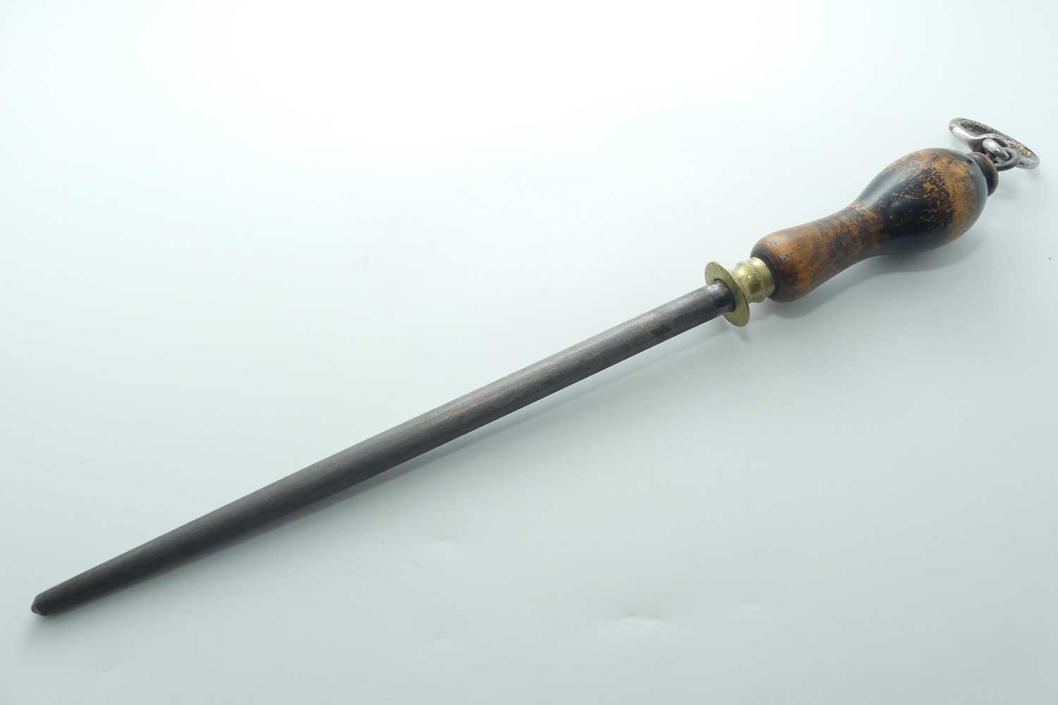 Antique Wooden Handle and Brass ferrule 38cm butchers steel | AJ GILMORE BIRMINGHAM