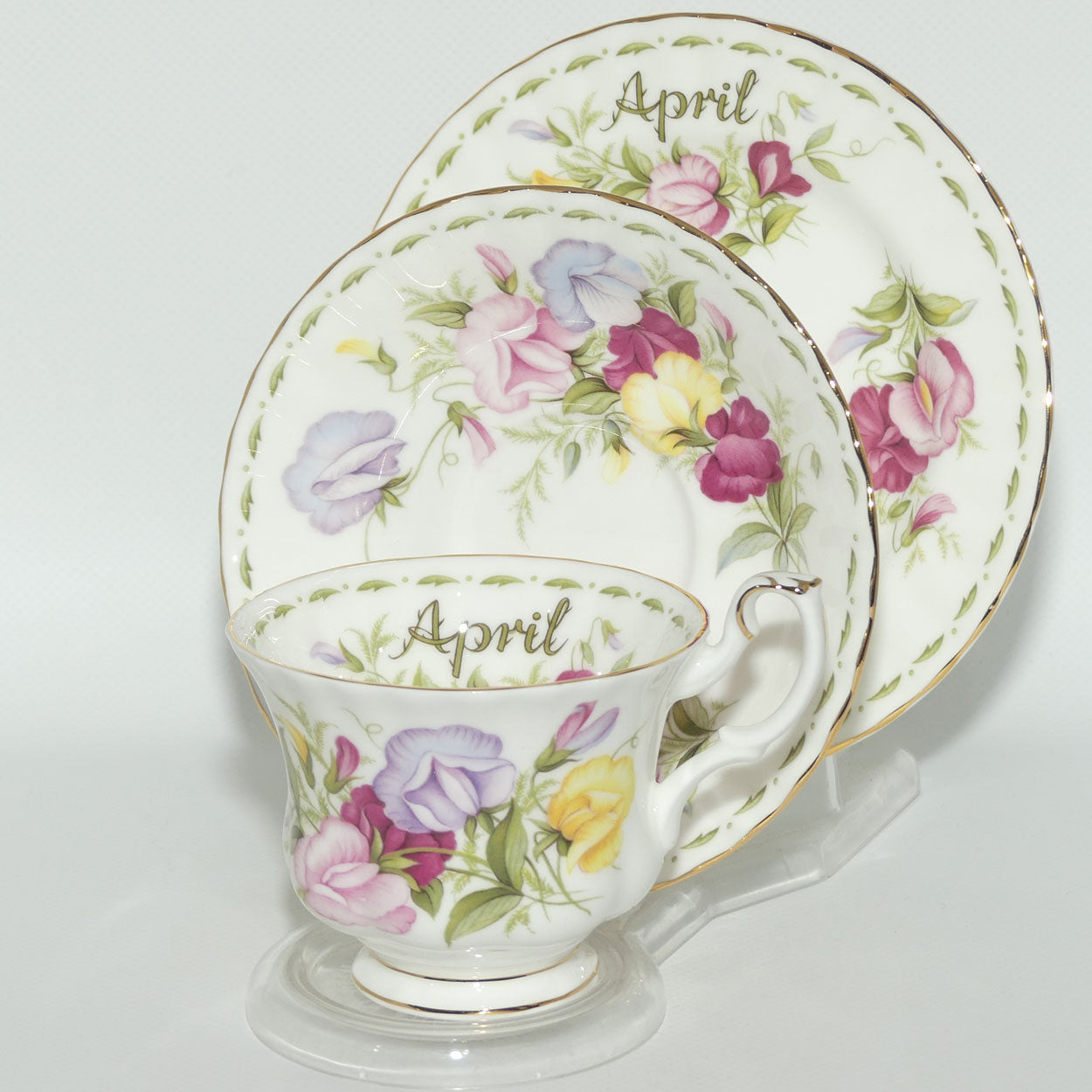 Royal Albert Bone China England | Flower of the Month series | April Sweet Pea trio
