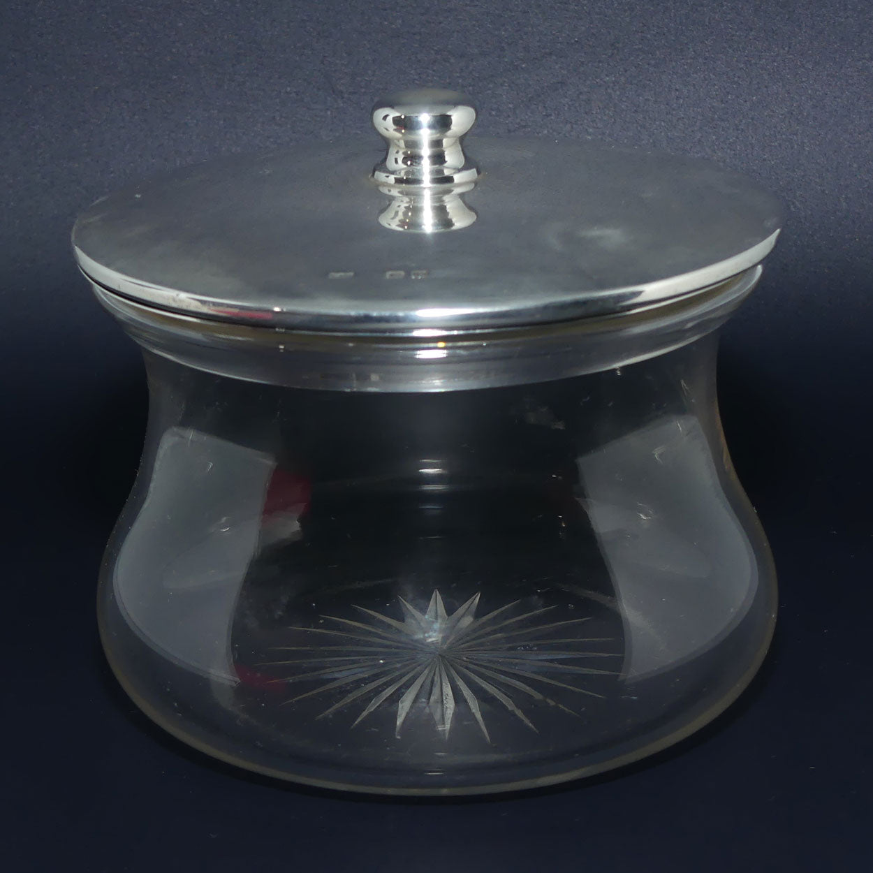 Sterling Silver lid and collar Glass Powder Bowl | Birmingham 1920