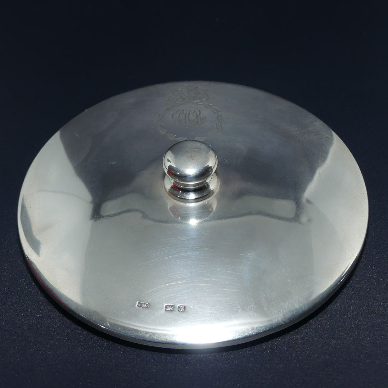 Sterling Silver lid and collar Glass Powder Bowl | Birmingham 1920