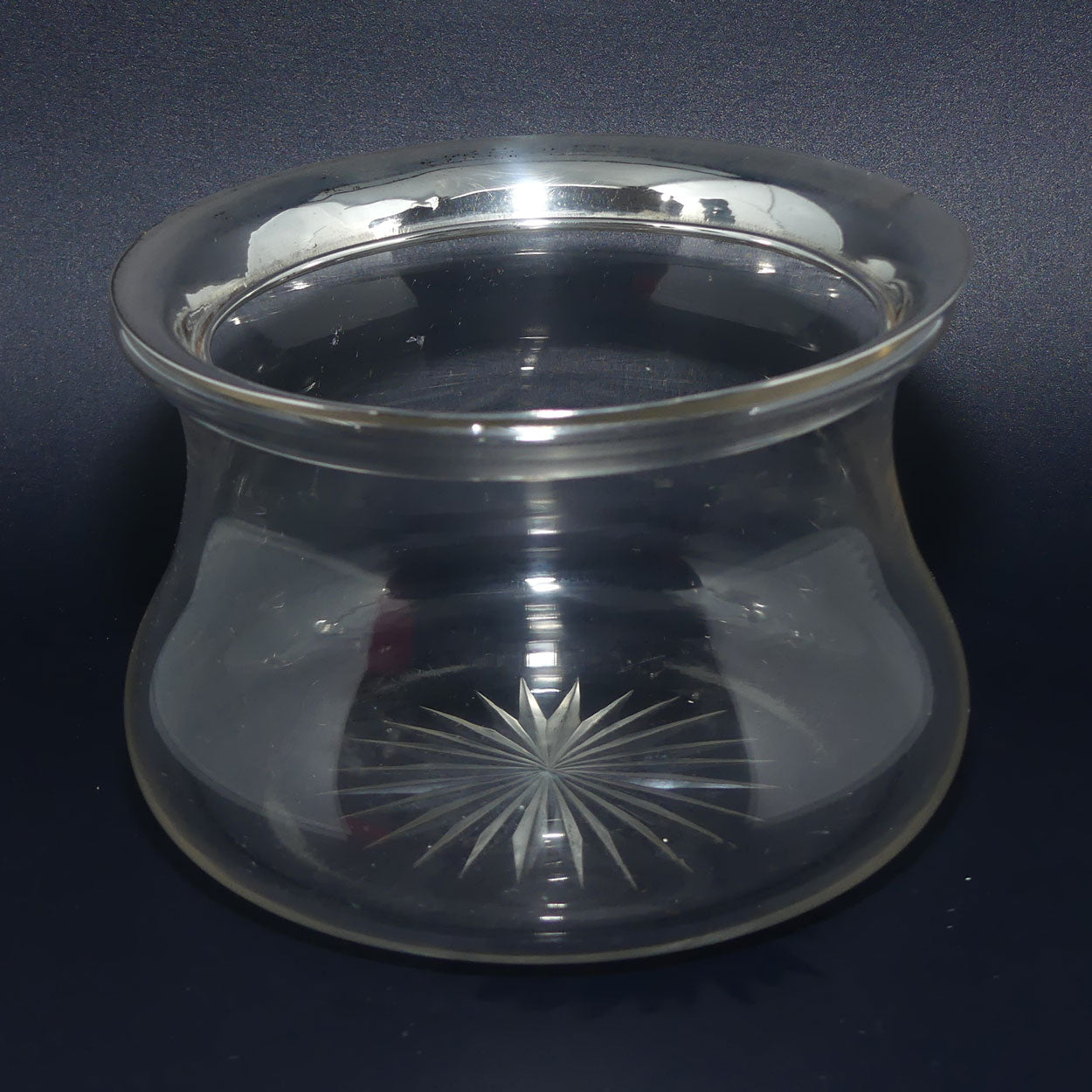 Sterling Silver lid and collar Glass Powder Bowl | Birmingham 1920