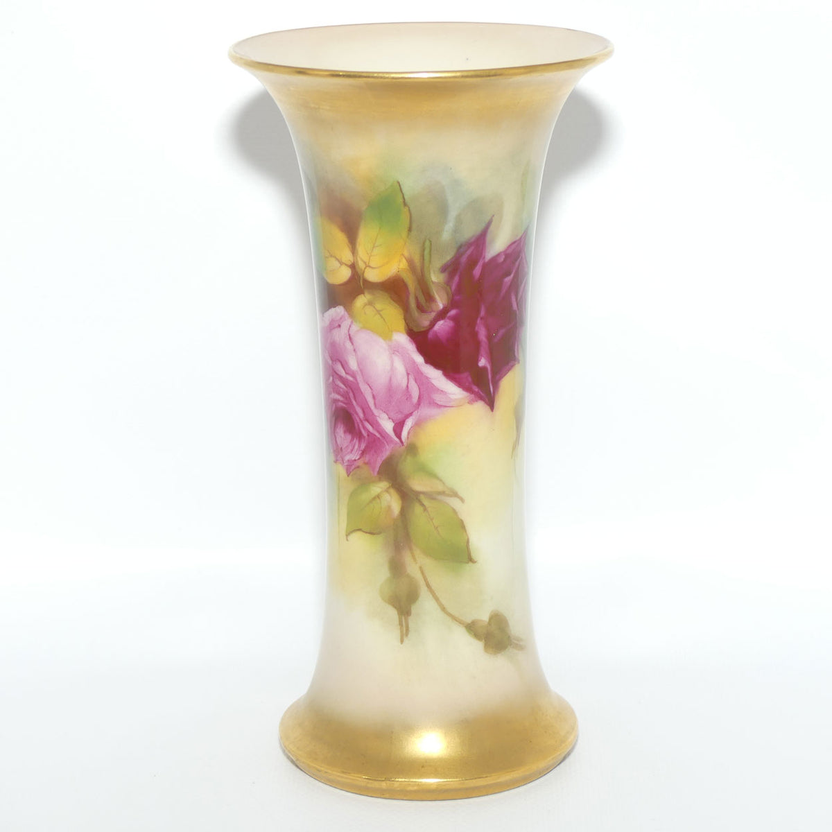 Royal Worcester hand painted Roses G923 trumpet vase (Blake)