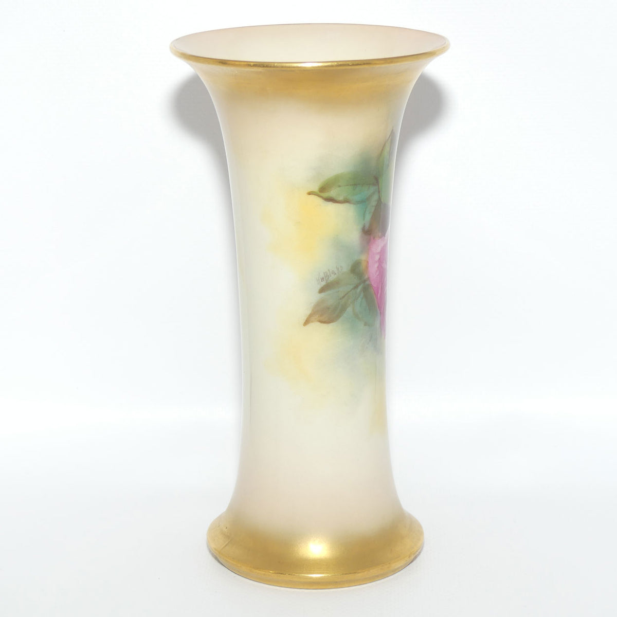 Royal Worcester hand painted Roses G923 trumpet vase (Blake)