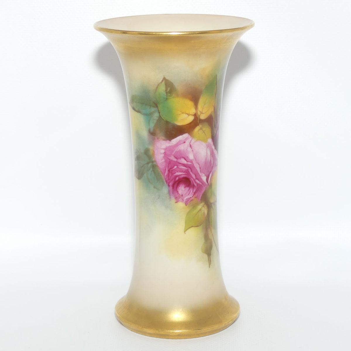 Royal Worcester hand painted Roses G923 trumpet vase (Blake)