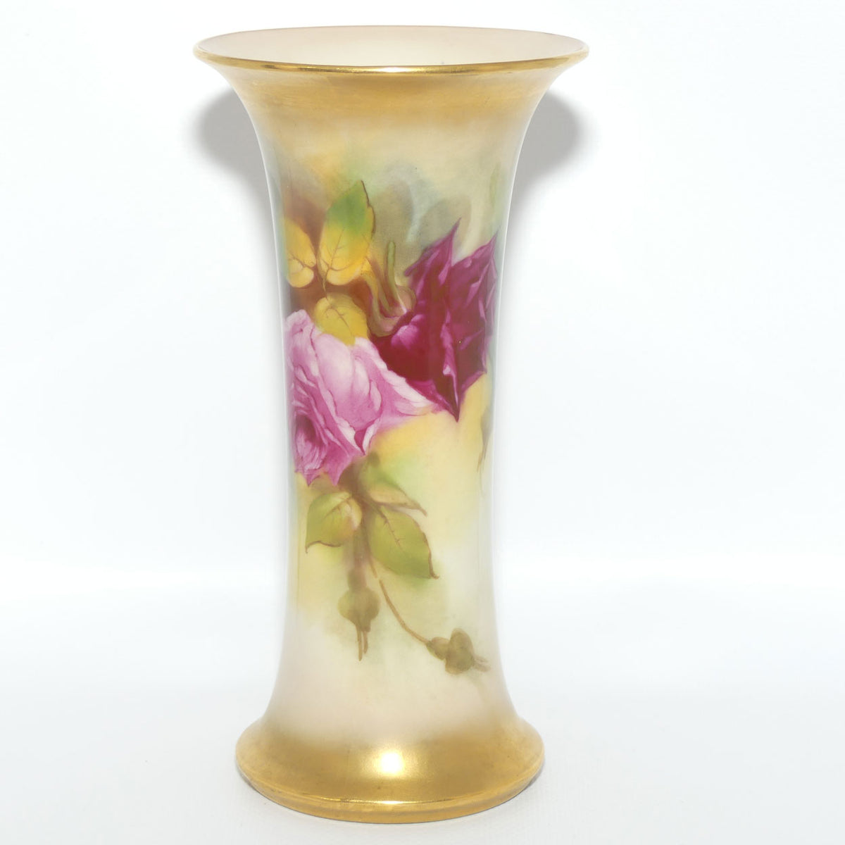 Royal Worcester hand painted Roses G923 trumpet vase (Blake)