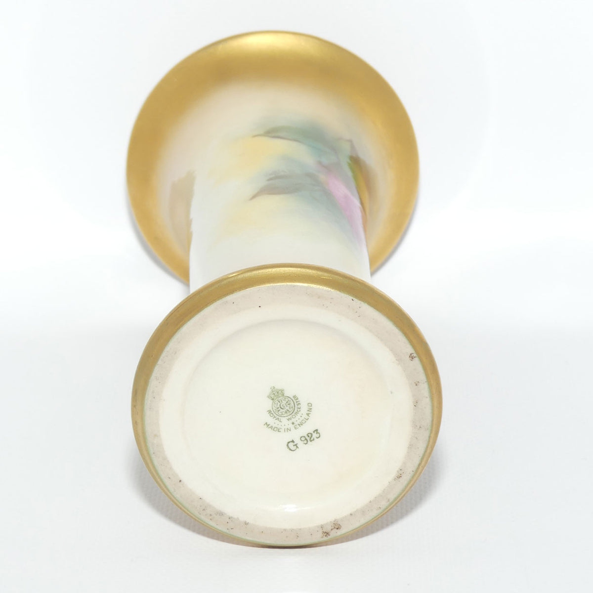 Royal Worcester hand painted Roses G923 trumpet vase (Blake)