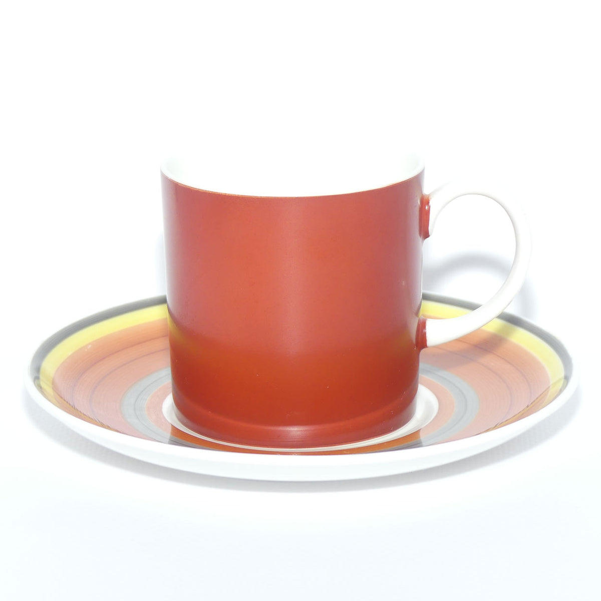 Susie Cooper Gay Stripes series | C2142 Red Pepper demi tasse duo
