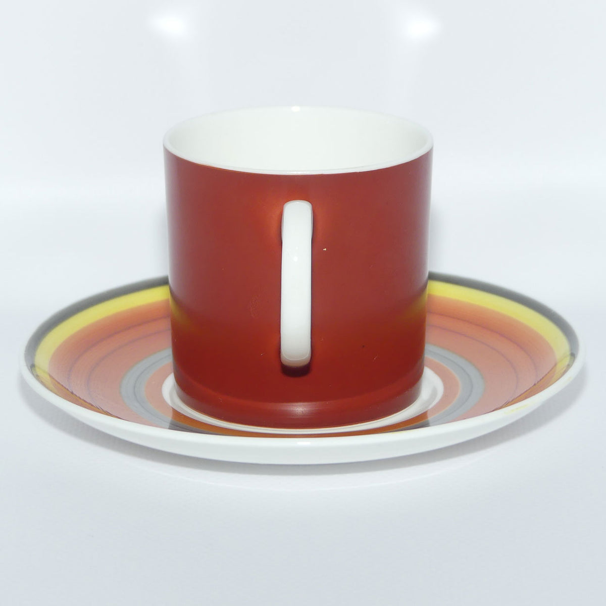 Susie Cooper Gay Stripes series | C2142 Red Pepper demi tasse duo