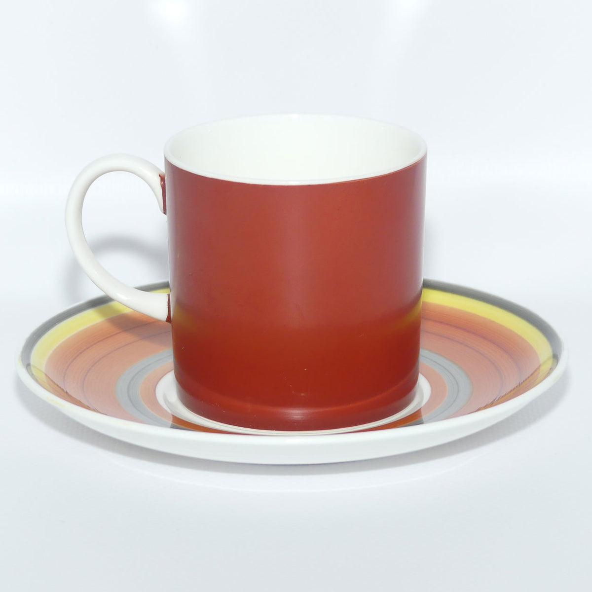 Susie Cooper Gay Stripes series | C2142 Red Pepper demi tasse duo