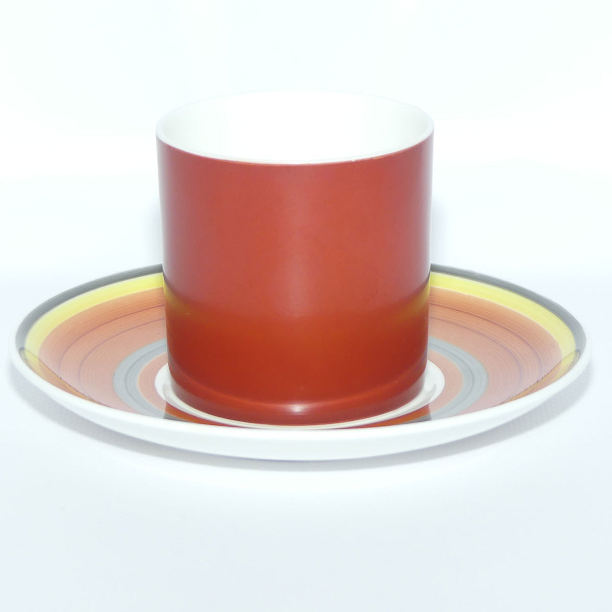 Susie Cooper Gay Stripes series | C2142 Red Pepper demi tasse duo
