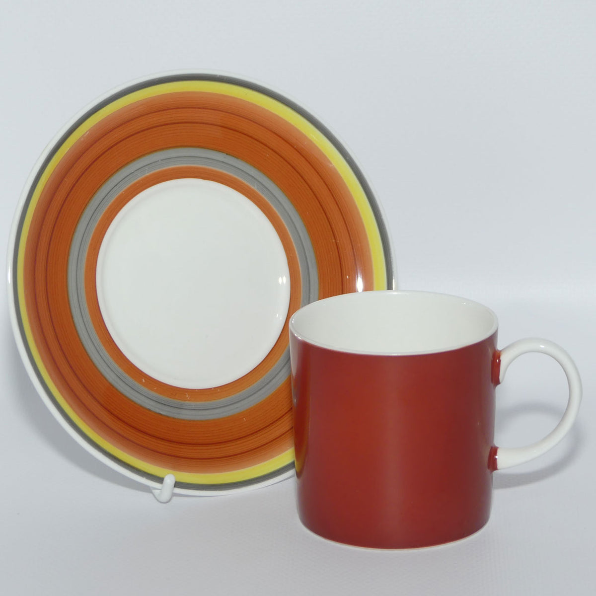 Susie Cooper Gay Stripes series | C2142 Red Pepper demi tasse duo