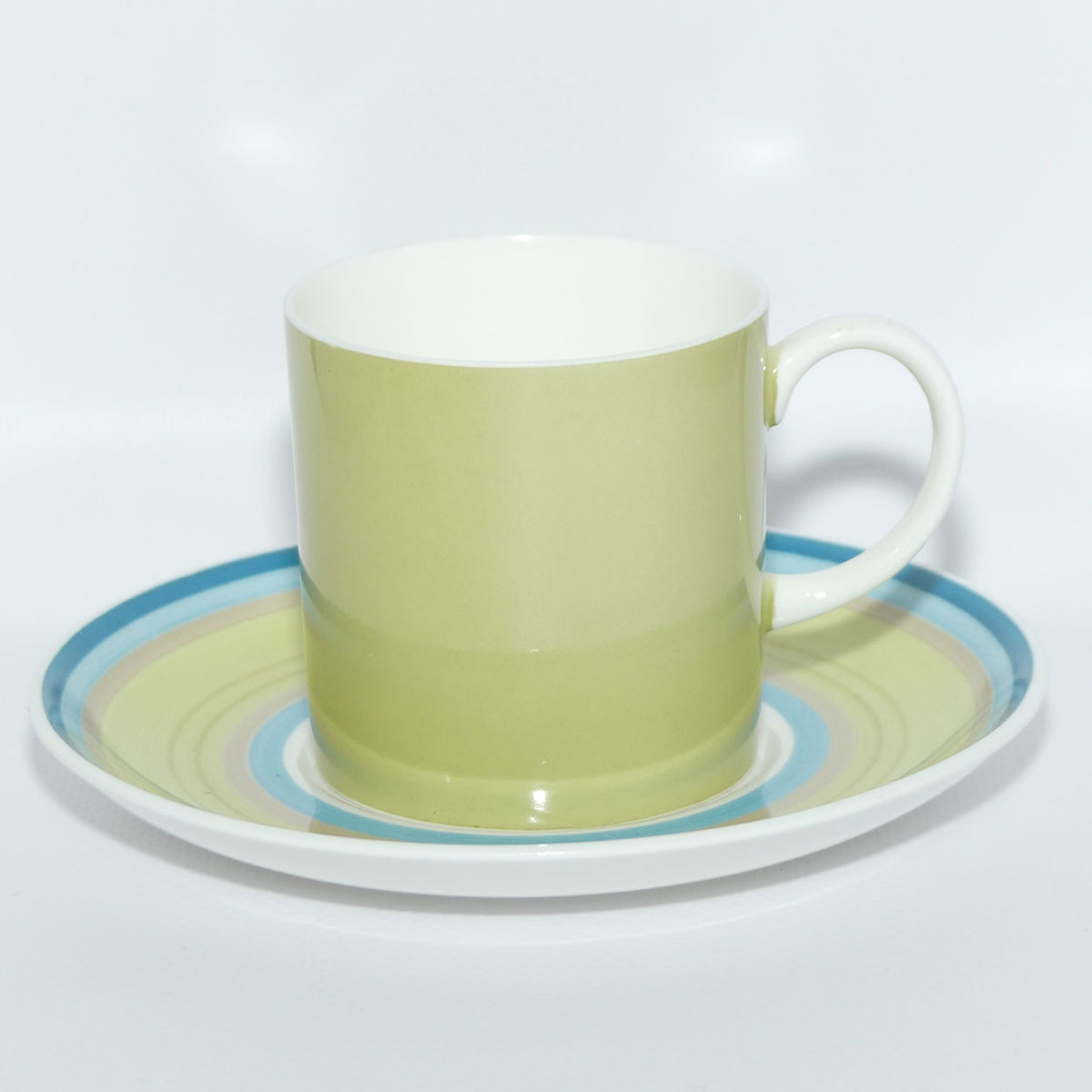 Susie Cooper Gay Stripes series | C2145 Apple Green demi tasse duo