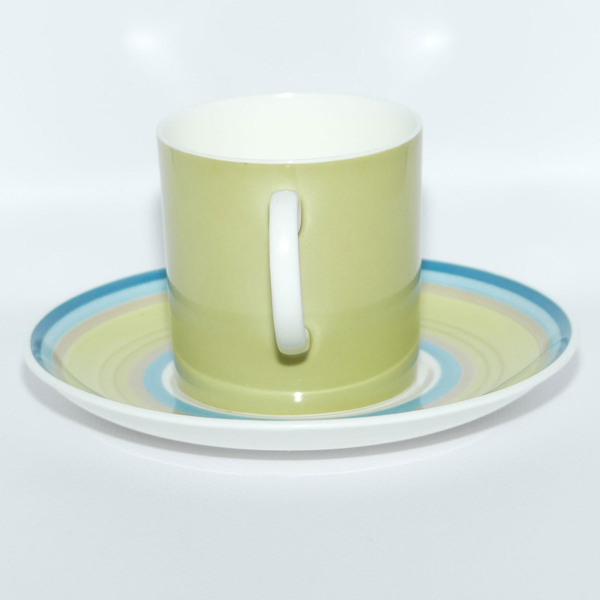 Susie Cooper Gay Stripes series | C2145 Apple Green demi tasse duo