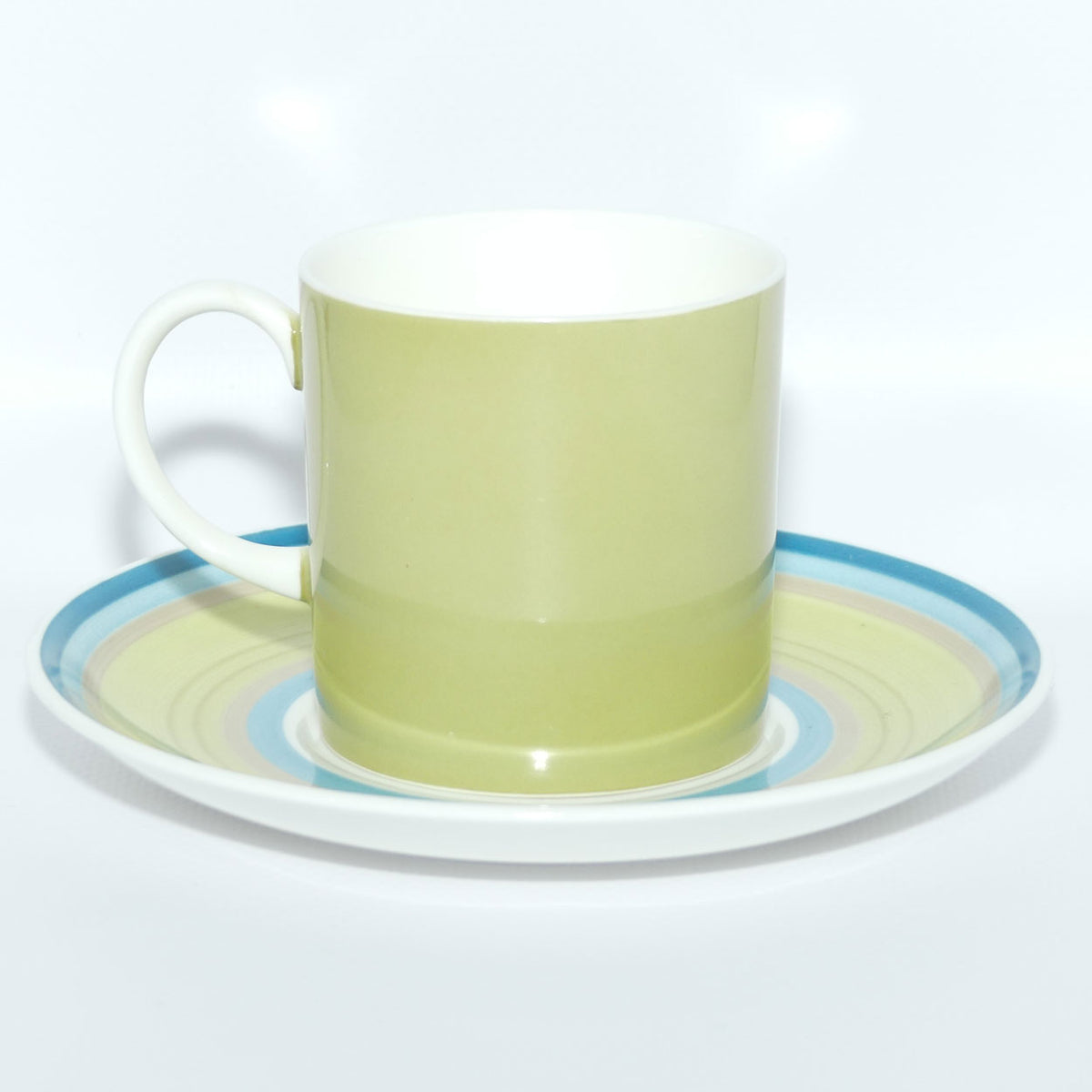 Susie Cooper Gay Stripes series | C2145 Apple Green demi tasse duo